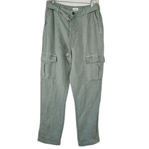 NICOLE MILLER Olive Linen Blend Chino Utility Pants with Belt Medium